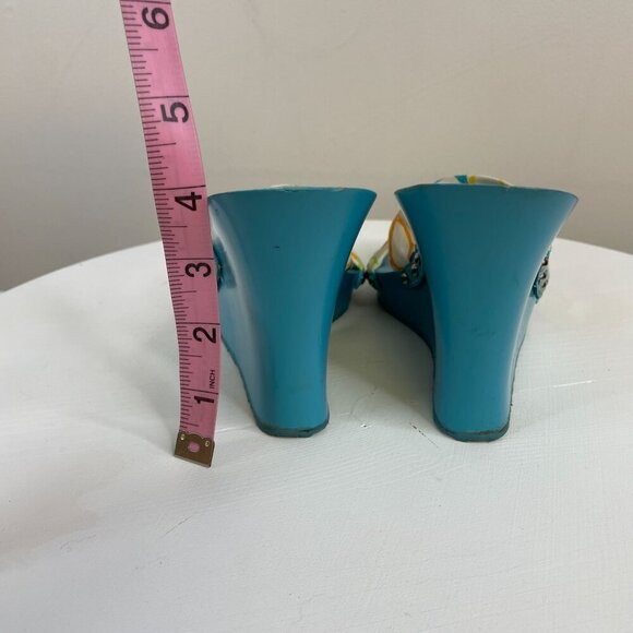 Coach Wedge Sandals Womens 8 Blue Slip On Fabric Studded VINTAGE *Read* - Picture 9 of 15